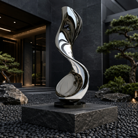 Sculpture moderne abstraite en acier inoxydable poli miroir, ornement paysager de jardin extérieur, statue d'art métallique décorative