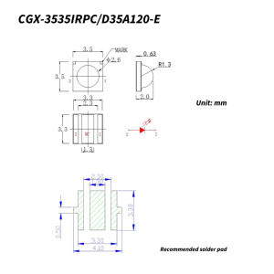 סדרת פולט אינפרא אדום מסוג כיפה 3535 של היצרן, 850 ננומטר/940 ננומטר, דיודת פולטת אור אינפרא אדום 3.5 מ\\\"מ, תואמת <span class=keywords><strong>RoHS</strong></span> ו-REACH - Product Image 4