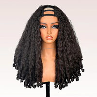 Wig Rambut Keriting Afro Kinky Baru, Sintetis, Kepang, Tahan Panas, Ikal Unik, Model U Part Clip Half Wig untuk Kulit Hitam