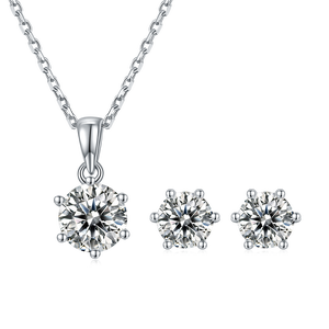 Classic S925 <b>Silver</b> Plated Platinum Moissanite Diamond Pendant Ear Nail <b>Set</b> by Moosang a Stylish Six-Claw Design - Product Image 1