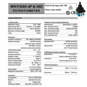 Wh116ak 500k chiết <span class=keywords><strong>10A</strong></span> cao hiện tại nút quay Loại WH116AK-4F-6-36D 500K mờ tốc độ Chiết - Product Image 6