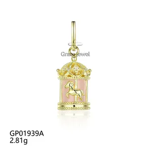 Grace Jewelry Cute Horse Pony Girlish Pink Glass Luxury Zircon Jewelry Fashion Gold Color Personalized Pendant For Women