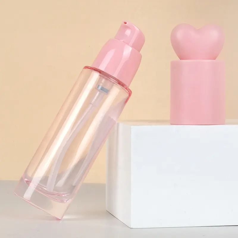 Flacone liquido per fondotinta a cuore smerigliato trasparente flacone per lozione da viaggio portatile con dispenser in vetro rosa cosmetico da 30ml