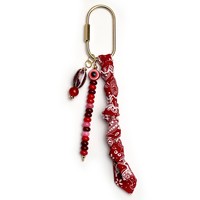 Porte-clés artisanal en perles œil porte-bonheur avec pompon bandana, breloque de sac bohème à motif cachemire pour femmes et filles