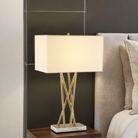 Lampes de table en laiton de luxe, forme de bambou, base en marbre carrée, LED électriques décoratives pour salon