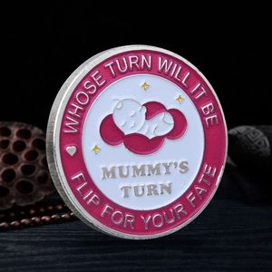 Оптовая продажа, мягкие эмалированные монеты для начинающих родителей, золотые серебряные металлические детские монеты, УФ, черный никель «мама папа» - Product Image 6