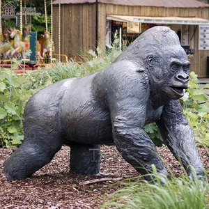 Decorazione all'aperto della scultura della Gorilla del bronzo animale fatta a mano all'aperto a grandezza naturale da vendere