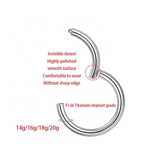 Anillo de Segmento con Bisagra de <span class=keywords><strong>Titanio</strong></span> ASTM F136 Calibre 16G para <span class=keywords><strong>Piercing</strong></span> de <span class=keywords><strong>Nariz</strong></span> y Aretes, Joyería Corporal - Product Image 3