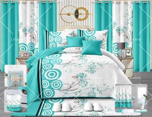 Ensemble de literie en tissu floral en gros, taille King, 24 pièces, housse de couette, couvre-<span class=keywords><strong>lit</strong></span> avec ensemble de salle de bain, couverture assortie, rideaux, couvre-<span class=keywords><strong>lit</strong></span> - Product Image 2