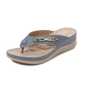 Mới đến phong cách mới của phụ nữ Clip-on đính cườm Rhinestone khóa đàn hồi gót đàn hồi ban nhạc nêm dép giày thời trang giày phụ nữ - Product Image 1