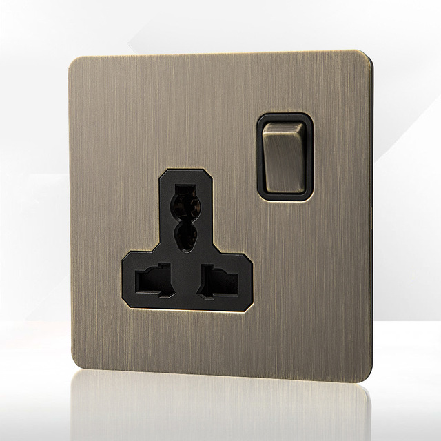Luxury Universal Multi Functional Switches and Sockets Stainless Steel Wall Lamps Metal Switches with USB C Type 220V 13A