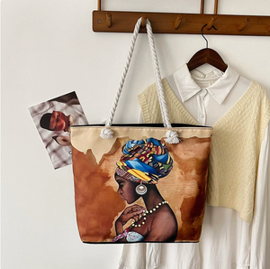 Original Hand-painted West African Style Canvas Tote <strong>Bag</strong>, Cartoon Pattern, Large Capacity, New Multi-functional Storage <strong>Bag</strong> - Product Image 3