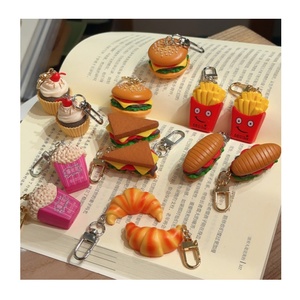 Hot Sale Creative 3D Mini Simulation Hamburger Pizza Food Accessories Popcorn French Fries Ice Cream Key Chain PVC Keychain