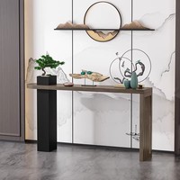Table d'entrée en bois massif, meuble d'entrée pour salon, table d'offrande zen, vitrine murale, vue de profil, longue et étroite