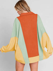 <span class=keywords><strong>Felpa</strong></span> Casual con Maniche <span class=keywords><strong>a</strong></span> Pipistrello in Cotone Personalizzata, Streetwear con <span class=keywords><strong>Collo</strong></span> <span class=keywords><strong>a</strong></span> <span class=keywords><strong>Polo</strong></span> e Blocchi di Colore - Product Image 2