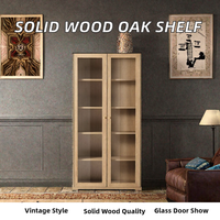 Bibliothèque en bois massif de style américain, armoire de rangement murale rétro avec porte vitrée pour salon, salle à manger, bureau à domicile, salle de sport, en chêne français