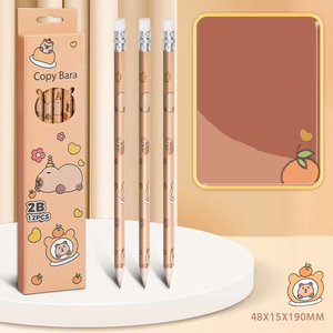Ensemble <span class=keywords><strong>de</strong></span> crayons <span class=keywords><strong>de</strong></span> dessin animé Capybara 12 pièces 2B stylo à croquis en bois enfants papeterie Kawaii retour à l'école cadeau - Product Image 1