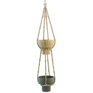 Macrame Plant Hanger Hanging Flowerpot For Home And Garden Hotel Decoration With Wood Beads