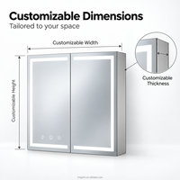 Kingstin Élégante armoire miroir LED de salle de bain à cadre métal, 3 modes d’éclairage, antibuée et ajustement sur mesure 1:1