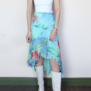 กระโปรงมิดิทรงเอพิมพ์ลายดอกไม้สำหรับผู้หญิง ผ้าตาข่าย ทรงเอไลน์ น้ำหนักเบา สไตล์ลำลองสำหรับวันหยุด แฟชั่นกระโปรง - Product Image 5