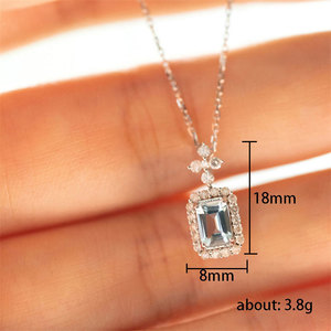 Collana con Ciondolo a Forma di Bottiglia di Profumo Blu Acqua per Donne, Stile Francese, Catena con Cristallo Quadrato per Clavicola - Product Image 5