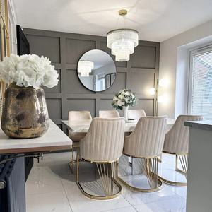 เก้าอี้ทานอาหารผ้ากำมะหยี่ฐานสแตนเลสทันสมัย เก้าอี้ร้านอาหารสีทอง เก้าอี้งานแต่งงาน สำหรับบ้าน โรงแรม เฟอร์นิเจอร์ - Product Image 2