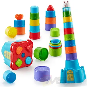 Gobelets empilables pour bébé, jouets de tri de nidification 15 pièces bain plage extérieur intérieur jouets éducatifs précoces cadeau pour tout-petit