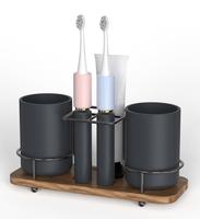 Ensemble d'accessoires de salle de bain en résine avec pompe en bambou, distributeur de savon moderne et luxueux, respectueux de l'environnement, six pièces