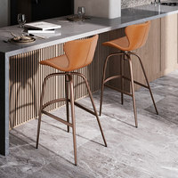 Tabouret de bar pivotant de luxe léger en cuir de vachette importé de qualité supérieure, chaise de table îlot minimaliste italienne au design simple HD-7296D
