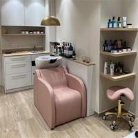 Lit de shampoing portable avec réservoir Chaise de shampoing de salon avec dos rose Lit de lavage à contre-courant avec tabouret roulant