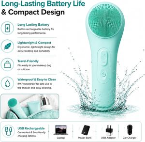 Skin Face Care Electric Facial Cleaning 45 Degree Warm Function Massage Brush Waterproof Silicone Facial Cleansing Brush - Product Image 4