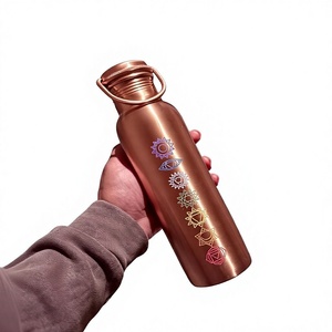 Copper <b>Water</b> <b>Bottle</b> With Chakra Design Screw-On Lid <b>Bpa</b> <b>Free</b> Metal Reusable For Outdoor Hiking Camping Adults - Product Image 1