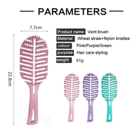 Brosse démêlante incurvée avec lame en forme de feuille pour femmes et enfants aux cheveux bouclés, brosse à cheveux professionnelle ventilée anti-nœuds pour cheveux humides ou secs, séchage au sèche-cheveux