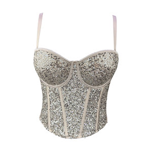 Small Sling Sequin <strong>Strapless</strong> Chest Wrap Coat Sexy <strong>Body</strong> Shaping Top Silk Thin Firm Control Bar Didi Fishbone Corset - Product Image 5