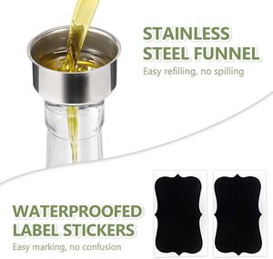 Clear Glass Eco-Friendly Cute Multifunction Oil & Vinegar Dispenser Bottle Set 17oz with Cover Funnel <b>Label</b> for <b>Kitchen</b> Storage - Product Image 5