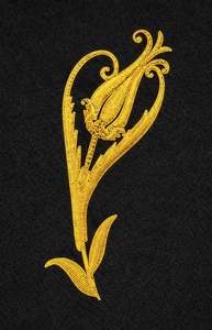 Motif brodé à la main en fil de soie, design floral de luxe (travail Zardozi doré) - Product Image 3