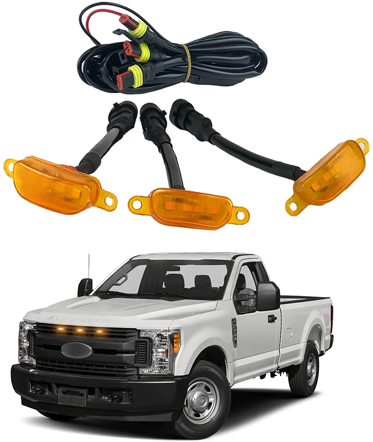 Bona Đèn Lưới Tản Nhiệt Phù Hợp Cho 2004 2019 Ford F150 F250 F350 Raptor Đèn LED Lưới Tản Nhiệt Màu Vàng 3 Gói Ống Kính Màu Hổ Phách Ống Kính Màu Hổ Phách