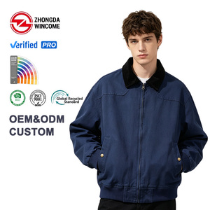 <span class=keywords><strong>Veste</strong></span> de travail <span class=keywords><strong>bleu</strong></span> <span class=keywords><strong>marine</strong></span> pour <span class=keywords><strong>homme</strong></span> avec col en <span class=keywords><strong>velours</strong></span> <span class=keywords><strong>côtelé</strong></span>, style bomber vintage en toile de coton, fermeture éclair, personnalisable OEM - Product Image 1