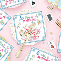 Serbet sekali pakai motif Mahjong Cina DAMAI, dekorasi meja makan pesta Imlek Asia, warna pink.