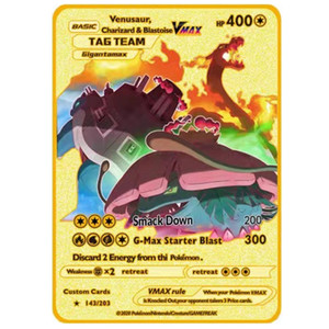 Pokemones anglais métal carte Anime Pikachu Charizard Mewtwo Blastoise Vmax lettres brillantes jeu Collection carte enfants jouet cadeaux - Product Image 3