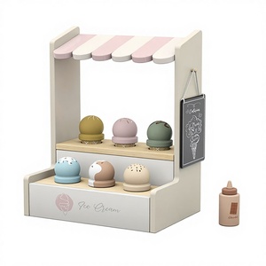Ensemble de jeu de chariot à glace en bois de style vintage, panneau de <span class=keywords><strong>tableau</strong></span> noir amovible, peinture écologique, assortiment de cuillères et de garnitures pour les enfants de 3 à 10 ans - Product Image 1