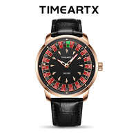 Montre de casino TIMEARTX Roulette, automatique à quartz, cadran rotatif, étanche, bracelet en cuir, logo personnalisé OEM, luxe TA-5031