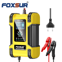 Cargador de Batería de Coche FOXSUR Completamente Automático 12V 12A con Pantalla Digital, Cargador de Reparación por Pulsos de Potencia para Baterías de Plomo-Ácido Húmedas y Secas