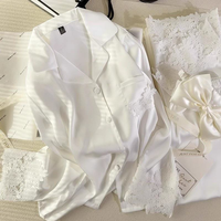 Vente en gros de pyjamas en satin à manches longues en dentelle de luxe personnalisés pour femmes, ensemble de vêtements de nuit en soie brodée 2 pièces, OEM ODM, étiquette privée