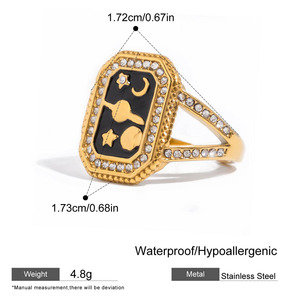 CAIOOCHE Bague ajustable en acier inoxydable avec émail, strass et motif goutte <span class=keywords><strong>d</strong></span>'huile, bijou de mode esthétique lune et étoile, cadeau Fête des Mères - Product Image 3