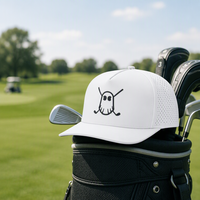 Casquette de baseball 5 panneaux en caoutchouc personnalisé avec logo, imperméable, 100 % polyester, perforations découpées au laser, pour le golf