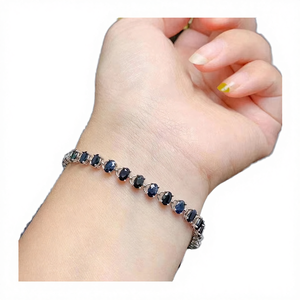 Bracelet à maillons en argent 925 plaqué rhodium noir avec pierre saphir classique KARATS pour tous les genres, mariage, fiançailles - Product Image 4
