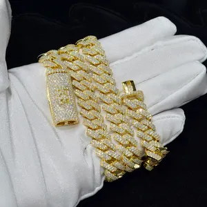 Großhandel individualisierbares 10k 14k echtes Massivgold Zertifikat Moissanit-Diamant Original kubanische Gliederkette Halskette feiner Schmuck 7MM 12MM