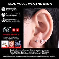 Titane de qualité implantable G23 ASTM F136, hypoallergénique, avec zircone cubique taille ronde, pour piercing Tragus, Cartilage, Hélix, Conch, bijoux de corps pour femme
