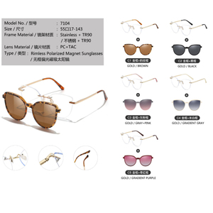 Gafas de Sol Magnéticas Polarizadas con Clip 7104 de Alta Calidad, Montura de <span class=keywords><strong>Acero</strong></span> Inoxidable sin Aro TR90 1 en 1 - Product Image 6